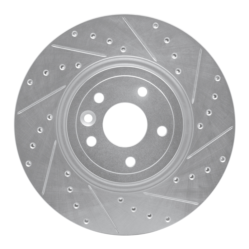 Jaguar XF Brake Rotor (1) - Front Right - R1 Concepts - Drilled & Slotted - Silver - `17-`20
